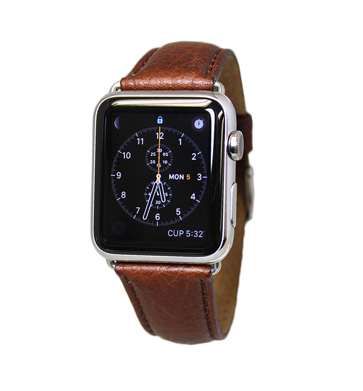 Mitri Genuine Grain Leather Brown Watch Strap For Apple Watch - Watch Box Co. - 1