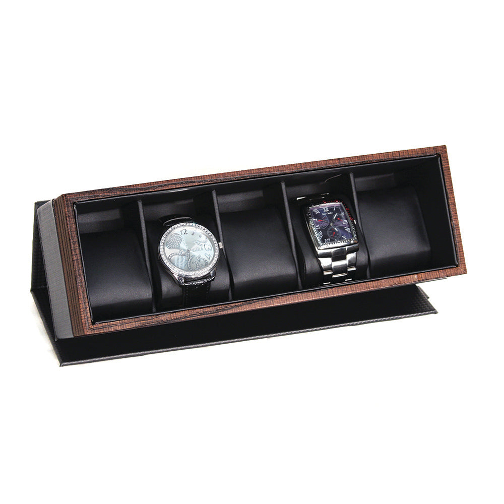 5 Carbon Fiber Watch Box with Wood Grain Trim