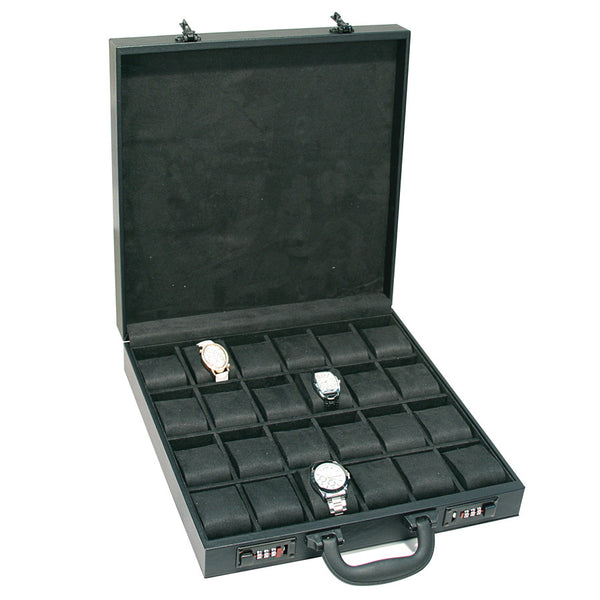 (24) Black Leather Attache Watch Travel Case - Watch Box Co. - 1