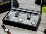 Load image into Gallery viewer, 10 Satin Black Finish Wood Watch Box with Glass Top
