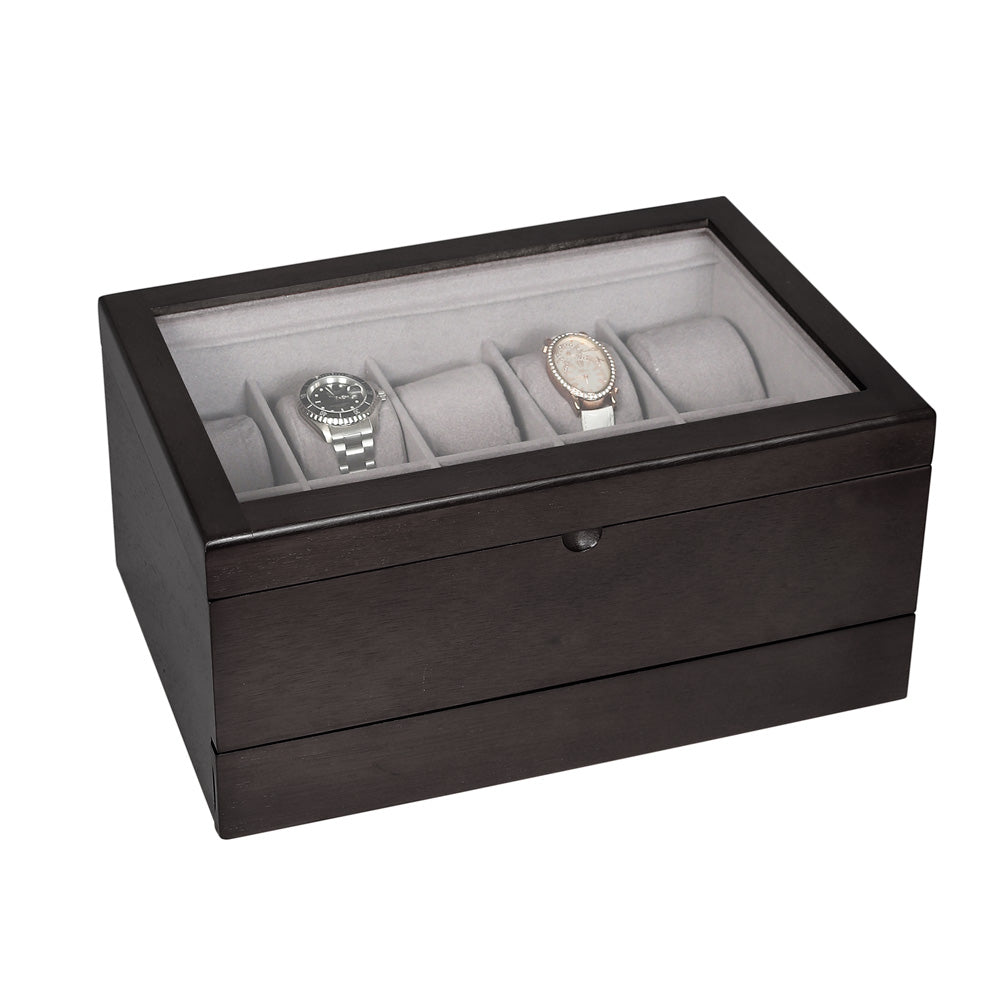 10 Rustic Black Wood Watch Box With Extra Storage Compartment