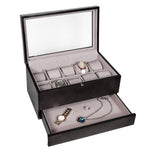 Load image into Gallery viewer, 10 Rustic Black Wood Watch Box With Extra Storage Compartment
