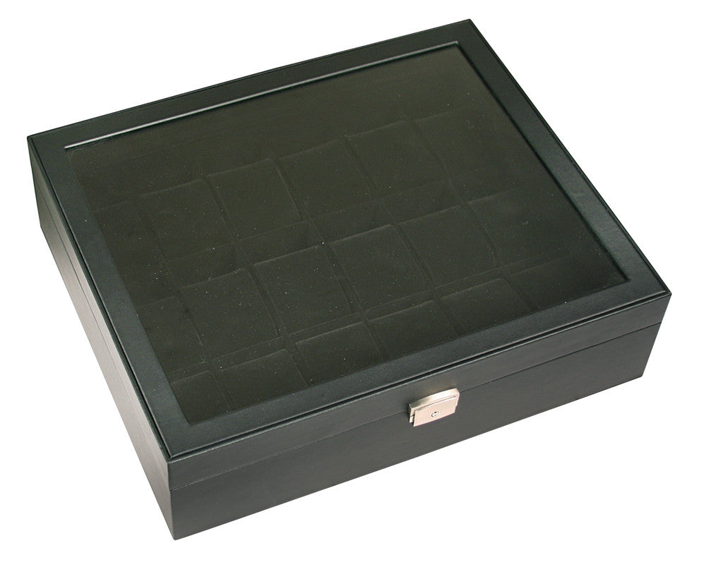 (18) Black Leather Watch Box with Glass Top - Watch Box Co. - 2